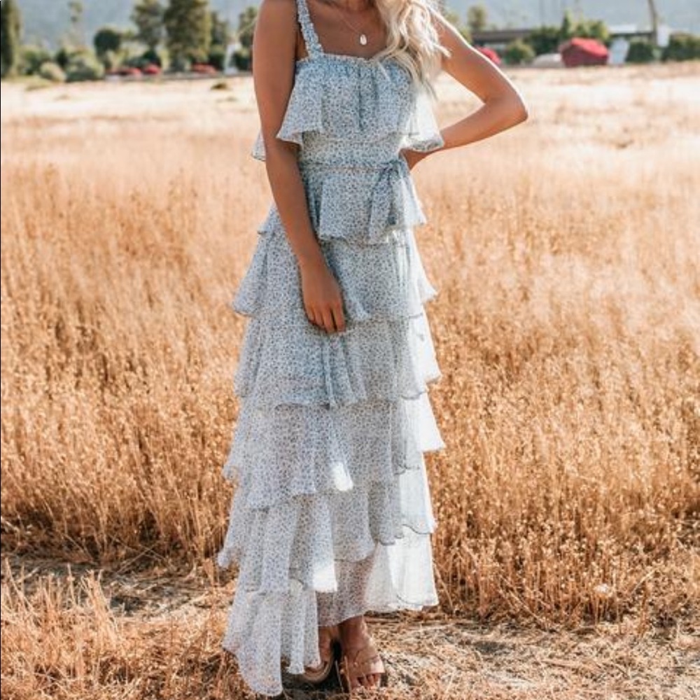 Vici Mystic Ocean Dress Storia Blue Tiered Maxi